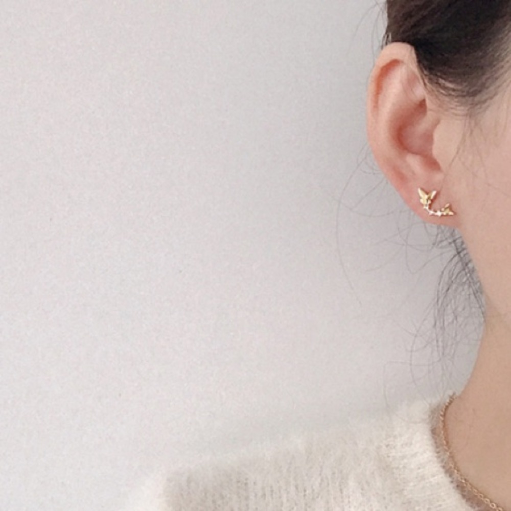 14K GOLD Ultra Delicate Dainty Butterflies Ear Climber Zirco MicroStud E… - Picture 12 of 16